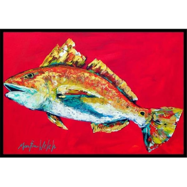 Carolines Treasures Carolines Treasures MW1103JMAT 24 x 36 in. Fish - Red Fish Woo Hoo Indoor Or Outdoor Doormat MW1103JMAT - main